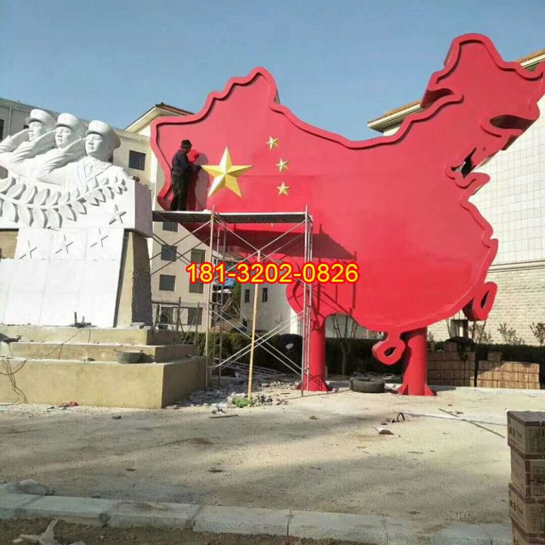 广场党建中国地图解放军雕塑